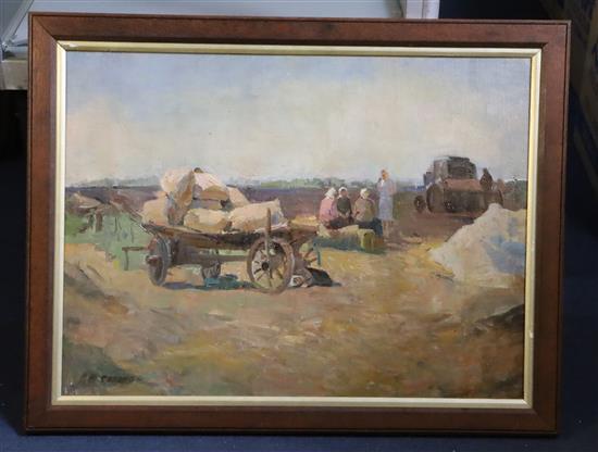 Arkadi Vasilievich Soroka (1921-2010) Peasants and cart in a landscape 18 x 24cm